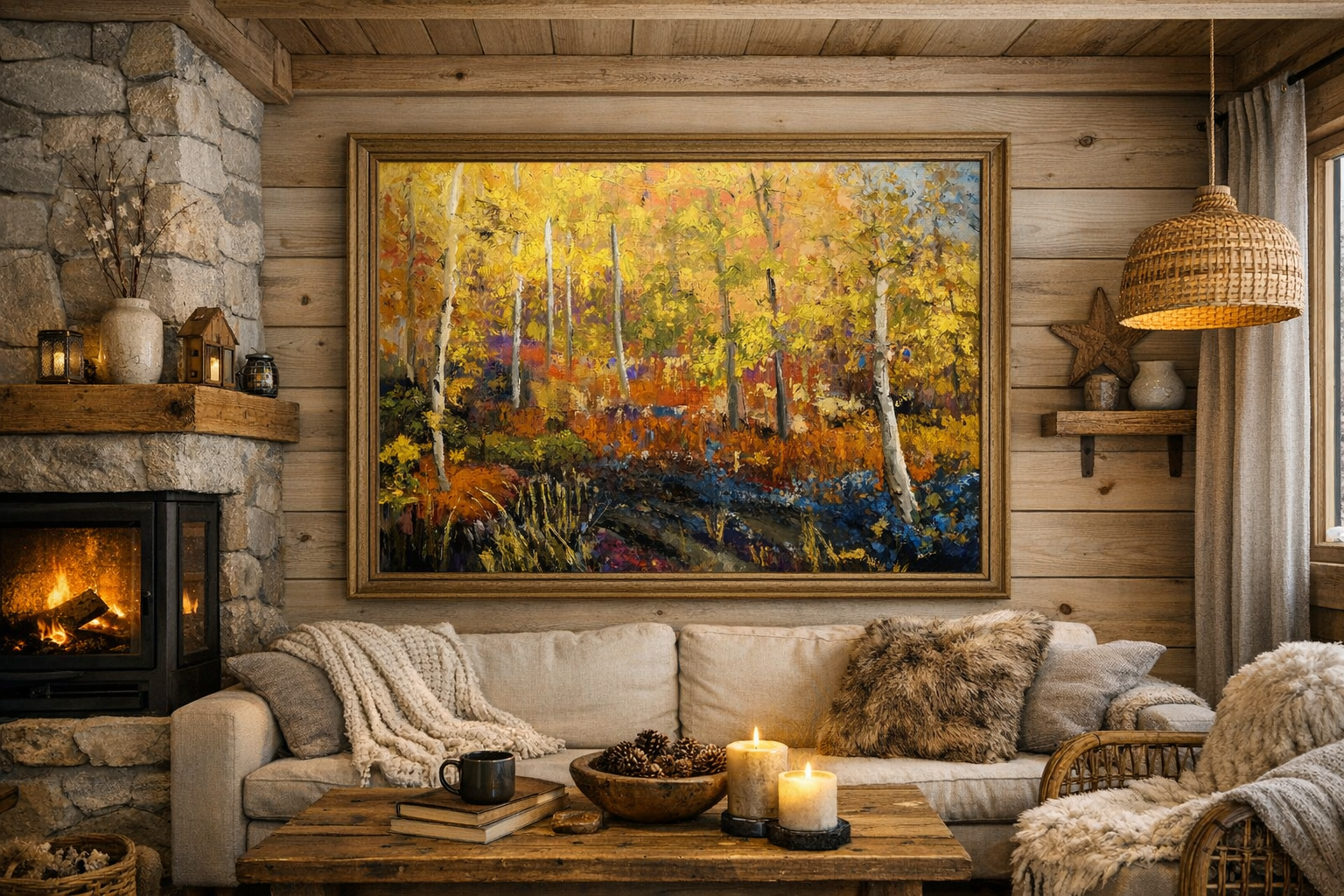 Toile de paysage d’automne de la peintre Pauline Deslauriers de Shefford Qc