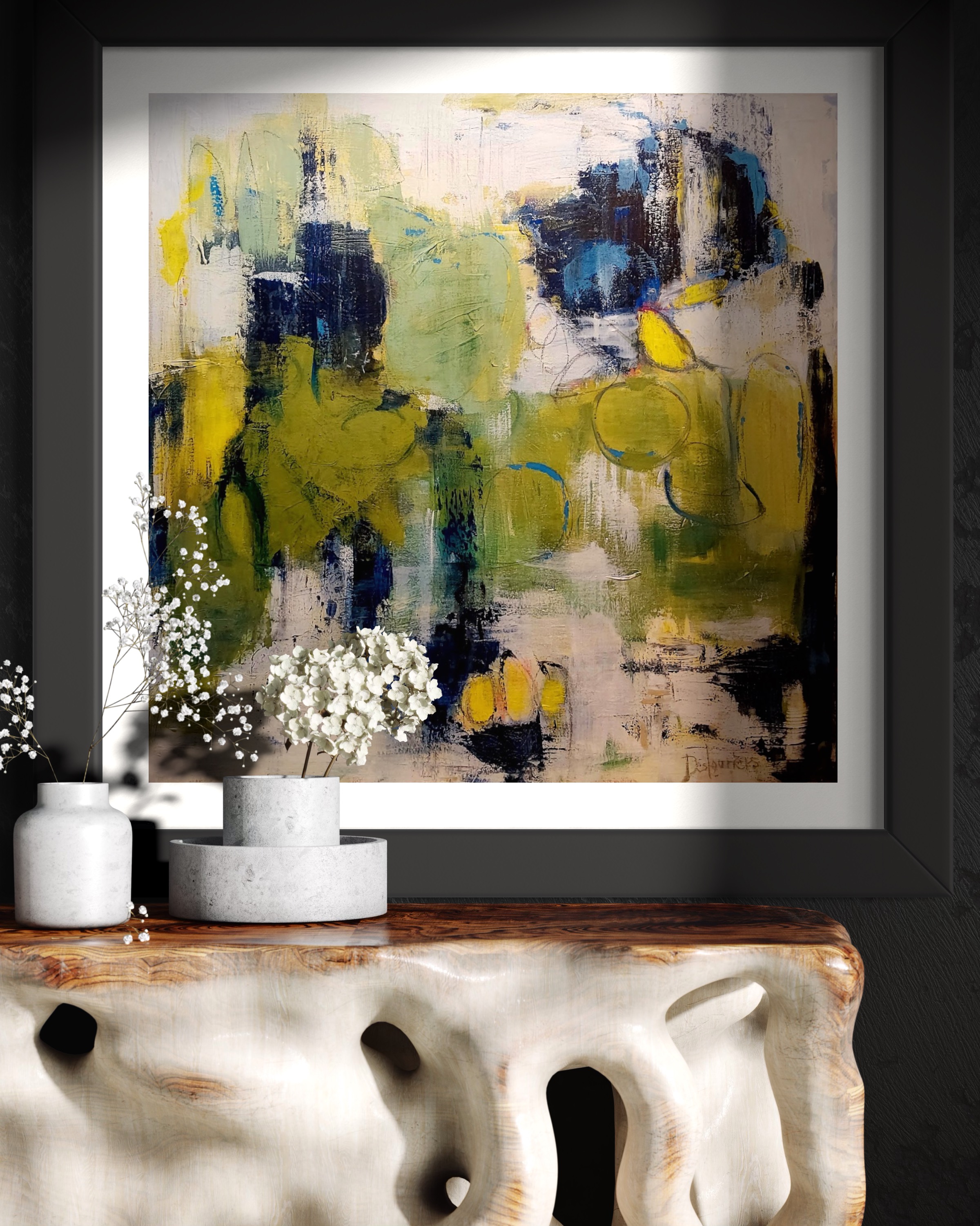 Toile abstraite de la peintre Pauline Deslauriers de Shefford Qc